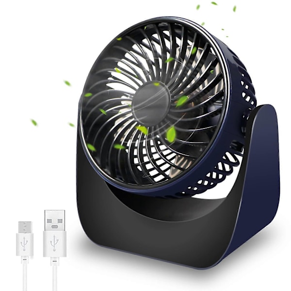 USB Bordventilator, Lille Støjsvag Bordventilator Mini USB Ventilator, 3 Hastigheder Justerbar Stærk Luftstrøm Bordventilator, 360° Rotation Bærbar Skrivebordsventilator til/Hjem/Kontor/Soveværelse/