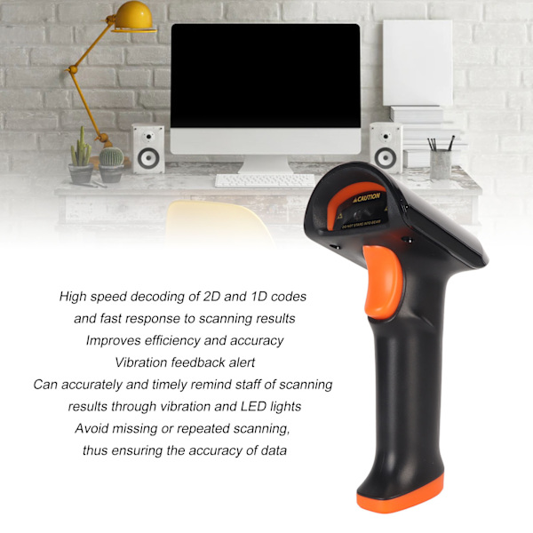 2D 1D USB streckkodsläsare Responsiv vibrationsfeedback Vattentät QR-kod handhållen skanner för Warehouse Supermarket
