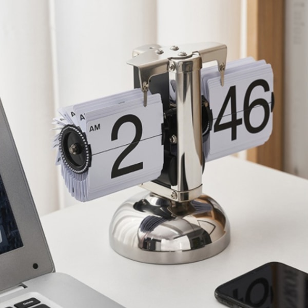 Digitalt flip-down ur - Retro minimalistisk enkeltfod mekanisk automatisk flip-ur bordur til hjemmet stue hvid
