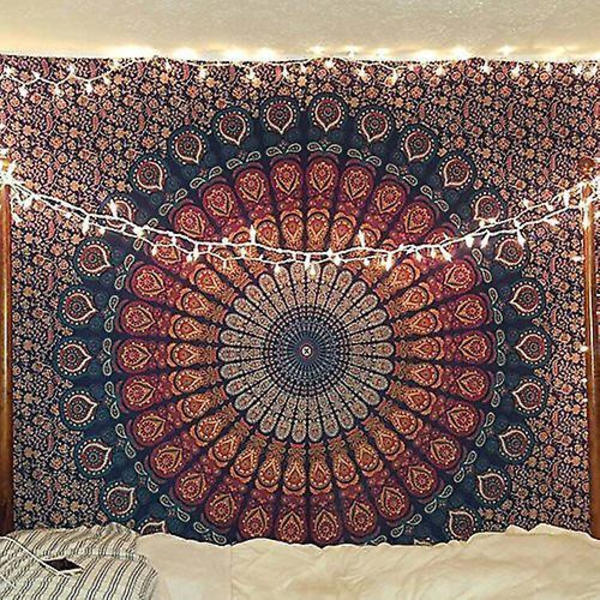 Bohemian Hippie Mandala Vegghengende sengeteppe