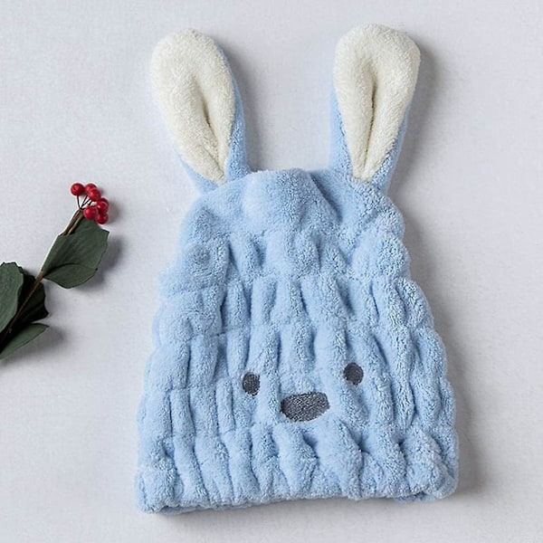 Quick Dry Hair Cap Wrap - Cute Rabbit Ear Design - Water Absorbent Hat for Women and Girls - Sky Blue