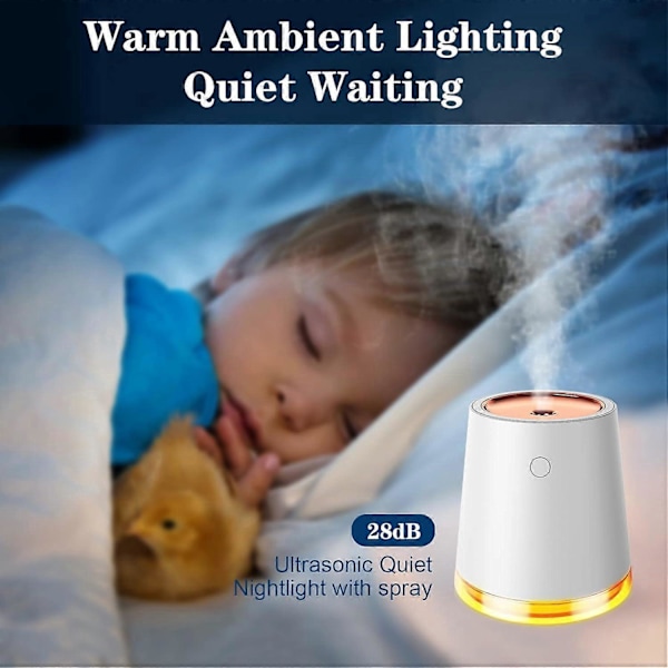 Luftfuktare, 2000mAh Uppladdningsbar Luftfuktare, 500ML Sval Mist Luftfuktare med Nattlampa, Automatisk Avstängning W