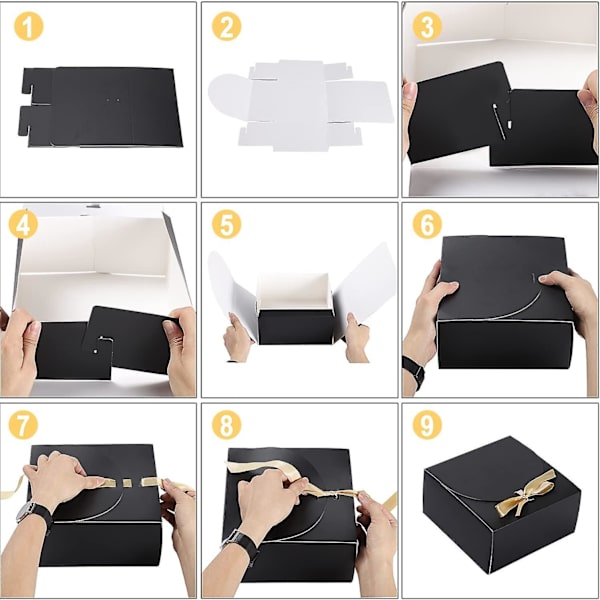 Paket med 10 stora Kraft-presentförpackningar med band - fyrkantig design, 27x20x8 cm - perfekt för presenter, fester, födelsedagar och bröllop