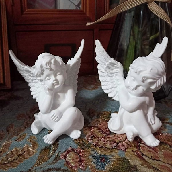 Sett med 2 Gullengler Resin Cherubs Statue Figur, Innendørs Utendørs Hjem Hage Dekor