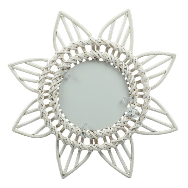 Flettet veggmontert speil i hvit blomsterform, rustikk vintage høypolert glass dekorativt speil for entre, soverom, bad