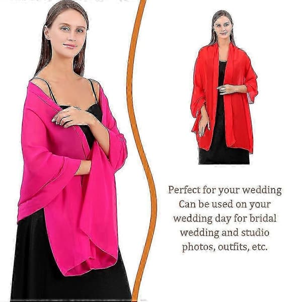 Chiffon Sjal Wrap til Bryllup & Fest Brudetilbehør Let Dekorativt Tørklæde Kappe Red