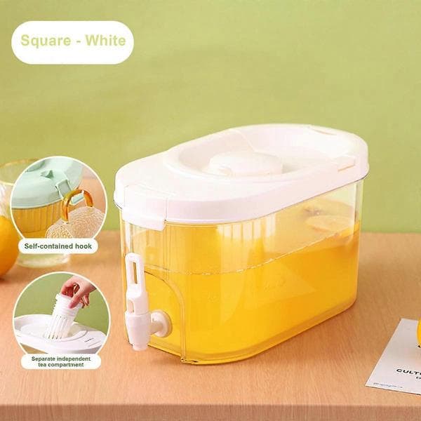 4L Beverage Dispenser for Refrigerator, Cold Drink Dispenser with Lid for Party, Bar, Daily Use, White