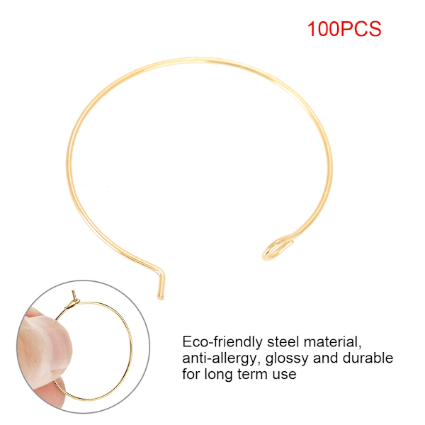 100 st stålcirkelörhängeöglor Vinglasbåge ring smycken (guld, 35 * 30 mm)