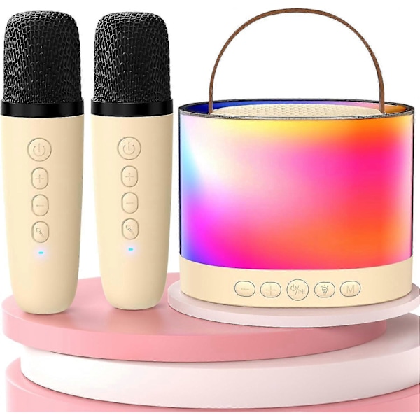 Karaokelaite Lapsille Aikuisille, Kannettava Bluetooth-kaiutin 2 Mikrofonilla Ja Rgb-valolla, Tukee Tf/aux-tuloa/hauska Taikaääni Kesäkuu 6.15 Beige
