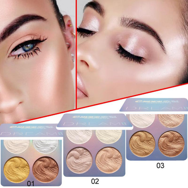 4-farvet highlight-palet 3D Body Glitter Highlighter Powder Professionel makeup Ansigt og krop Brighten Cosmetics Highlight Contour A A