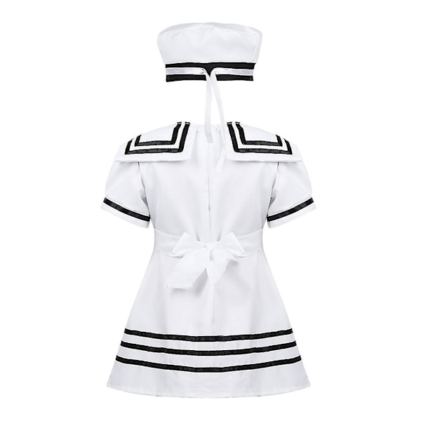 Sømandsuniform Cosplay Kostume Sæt til Piger 130cm - Sort & Hvid