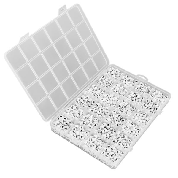 1200 stk. Akryl alfabet bogstavperler klar engelsk skrifttype DIY runde bogstavperler med 0,8 elastisk kabel hvid