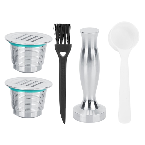 2 st återfyllningsbara kaffekapslar i rostfritt stål med presspulverhammare-kit, passar för Nespresso-maskin