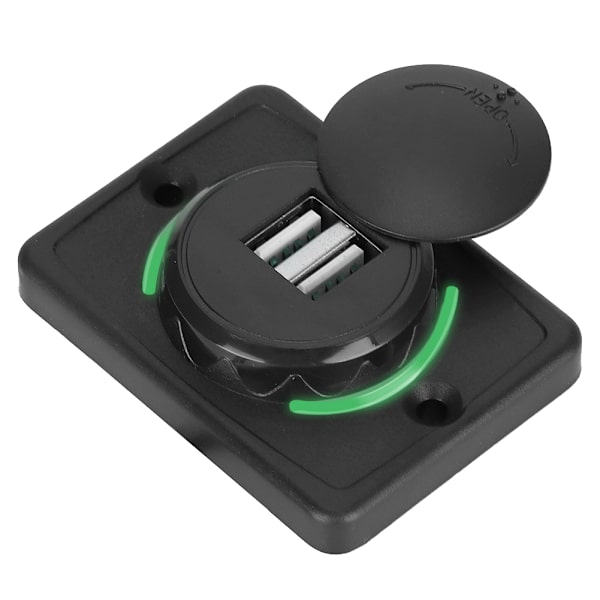 3.1A DC12V/24V Sort Bil Dobbelt USB Port Strømstikkontakt med LED (Grøn)