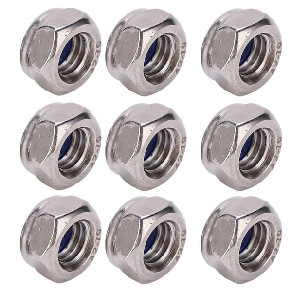 50 st Låsmuttrar Nylon 304 Rostfritt Stål Silver M8 Hex Självlåsande Sortimentskit