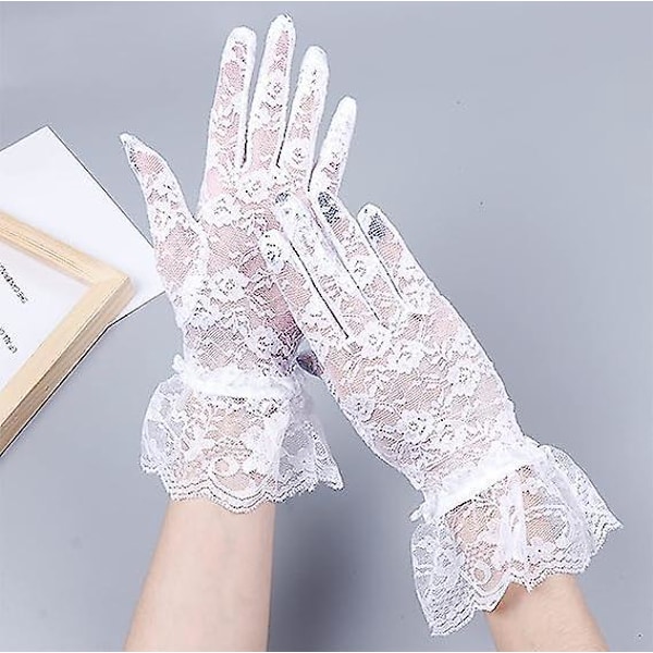 Hvide Blonder Handsker til Kvinder til Bryllup, Te-Fester, Cosplay Kostume