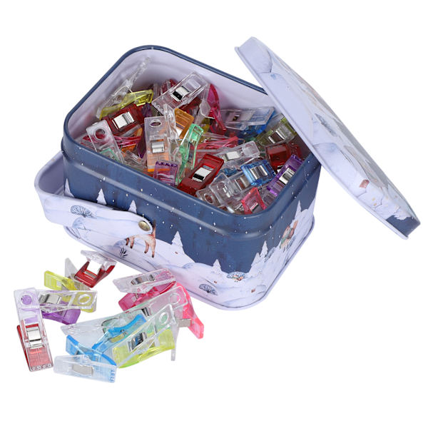 100 stk Hemming Clips Fargerike Plast Patch-Work Sytilbehør med Oppbevaringsboks
