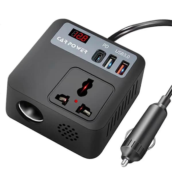 Bilomformer 24V til 220V Billader Lastebil Multifunksjonell Bil Strømkort Omformer Black