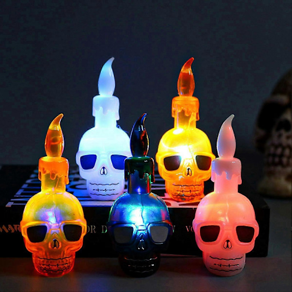 Halloween Dödskalle Lampa Realistisk Flamlös Batteridriven Skeletthuvud Falsk Ljuslykta Partydekoration - CHN Vit