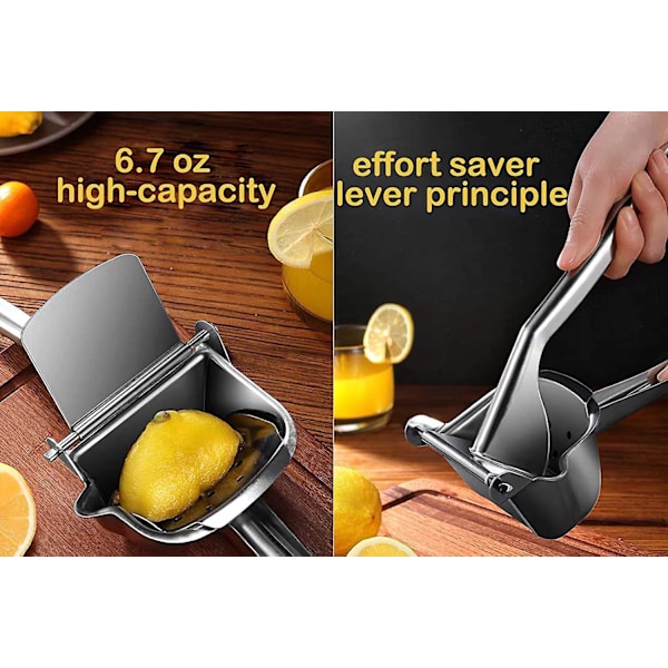 Rustfrit Stål Citruspresser Heavy Duty Manuel Citronpresser til Appelsin Lime Grapefrugt med Bonus 50