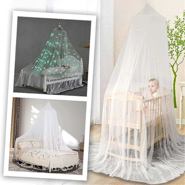 1 Sett Selvlysende Polyester Stjerner Prinsesse Dome Seng Baldakin Rosa S