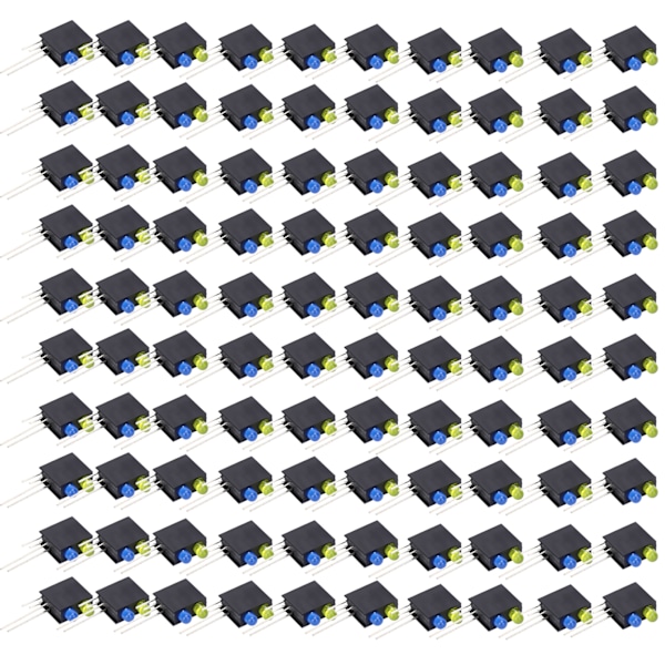 100 stk LED lysholder 90 grader bøjning dobbelt hul industridele sort op gul ned blå