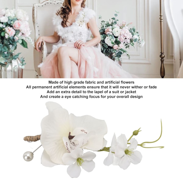 Elegant kunstig hvid bryllupsboutonniere til mænd (5 stk)