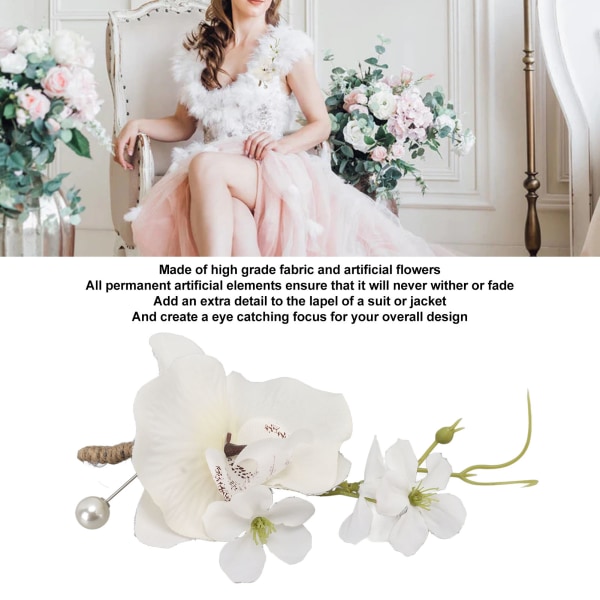Elegant kunstig hvit bryllupsboutonniere for menn (5 stk)