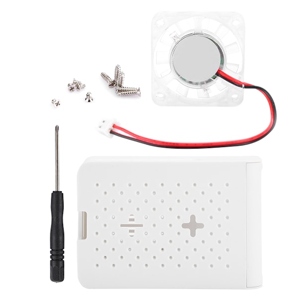 ABS-skyddande fodral skrivbordstillbehör med kylfläkt för Raspberry Pi 4:e generation 4B (vit)