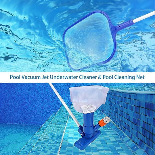 Pool Støvsuger, 2 i 1 Pool Rengøringssæt Bærbar Jet Støvsugerhoved Pool Vedligeholdelsessæt med 5 Stangsektioner & Skimmernet til Swimmingpool Fontæne
