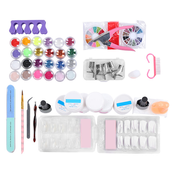 Akrylnaglar Set Glitterpulver Naglar Tips Borste Nagel Manikyr Art Verktyg Kit för Nagelsalong