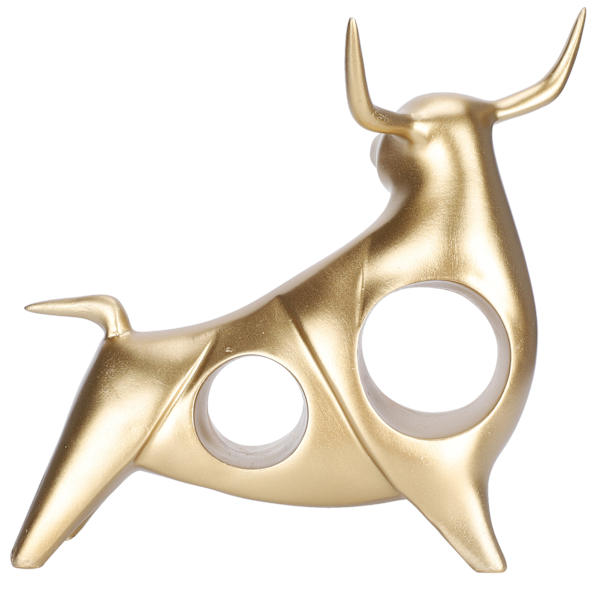 Abstrakt Tyrsculptur Hul Resin Look Up Okse Statue Dyrehåndværk Ornament Rumindretning Guld