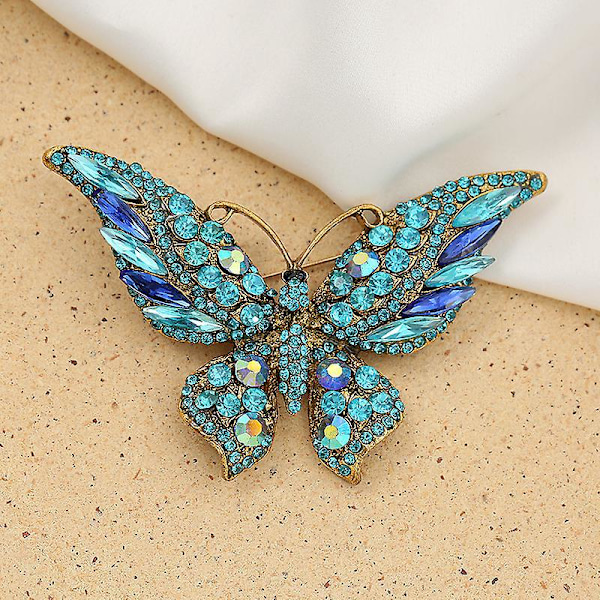 Blå Krystal Rhinestone Butterfly Brosche Nål - Sæt af 5 til Kvinder, Piger, Bryllup, Banket, Fødselsdagsfest