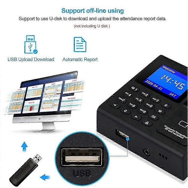 Biometriskt RFID-åtkomstkontrollsystem RFID-knappsats USB-fingeravtryckssystem Elektronisk tidklocka Atten