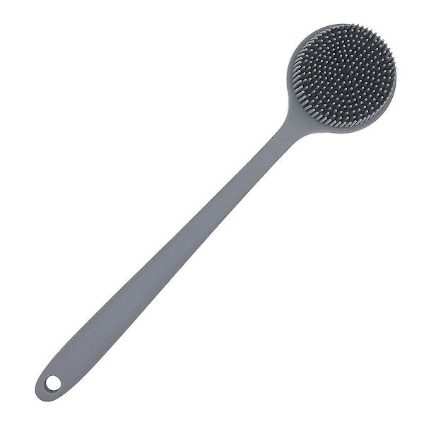 Pituuskahvalla varustettu silikoninen vartalonharja - BPA-vapaa, hypoallergeeninen, ympäristöystävällinen (harmaa)