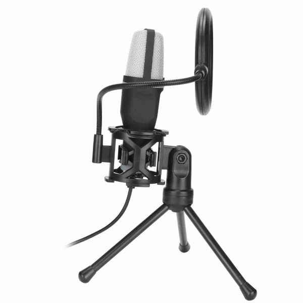 USB-mikrofon 360 graders rotasjon RGB-indikator Spillmikrofon med frontrute og stativ for PS5 PC