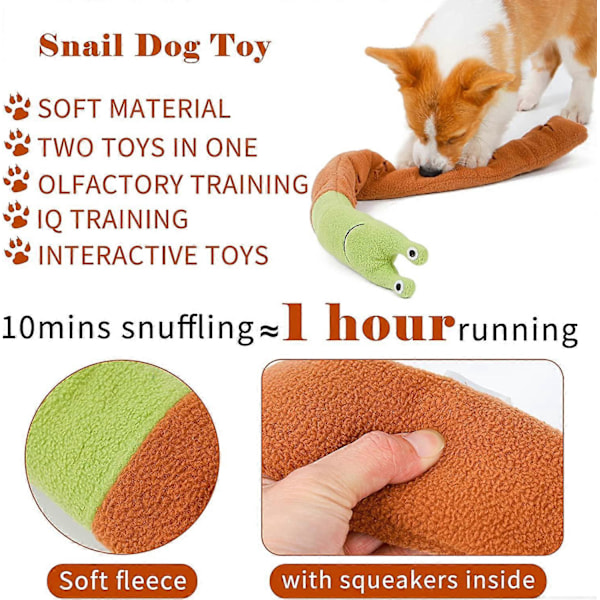Hundeleker mot Kjedsomhet, Knirkende Hundeleker for Puslespill & Foringsinstinkt Trening, Snegle Interaktive Hundetyggeleker Snuse Leker for Små til Mellomstore Hunder,
