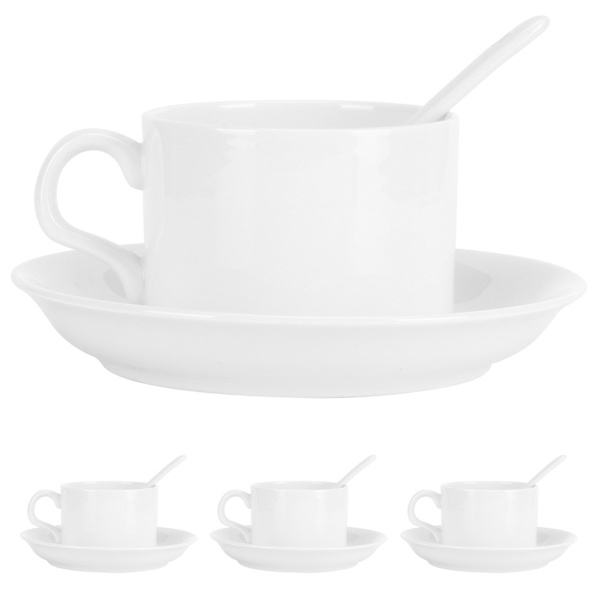 4 Set Hög Benporslin Kaffe Set Kaffe Mugg med Fat Skål Sked Te Mugg Dryckesvaror