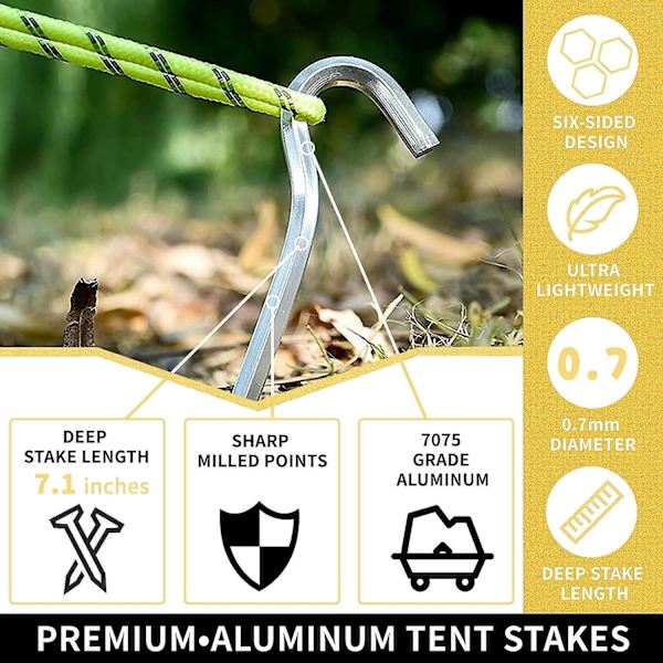 26- set tältpinnar i aluminium för hård mark, 18 cm längd, perfekt för trädgårdsarbete, camping, fiske och stora tält