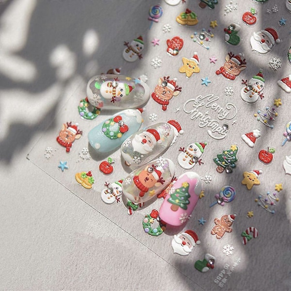 3D Jul Nagelstickers Snödesign Falska Naglar Dekorationer med Diamanter och Julrelief Storlek 10.3x8cm MS652