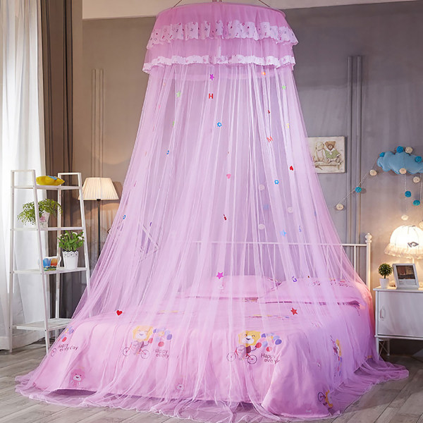 Rund Baldakin Spets Prinsessa Stil Myggnät Sänggardin för Barn Säng (Rosa)