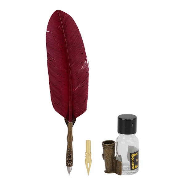 Feather Pen Set Durable Creativity Easy Writing Stationery Gift Box for Lover Teacher Classmate GiftSprinkler Red Wine