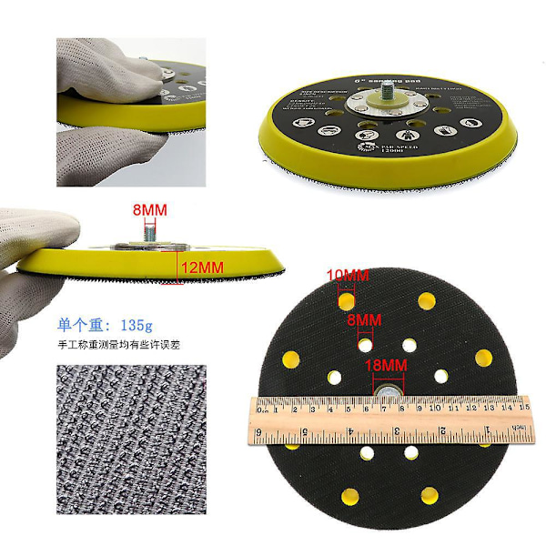 6 tommer Sliber Base Bagside Slibning Polering 150mm 17 Huller Udskiftningspude Kompatibel med RO1 ES150 ET2 BO6030 BO6040