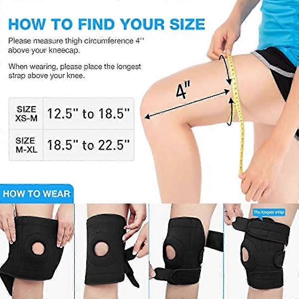 Knästöd Öppen Patella Knäskydd För Män Kvinnor Neopren Knäskydd För Ledvärk Sport Promenader Löpning Svart Stor M-XL* 47* till 57* Svart