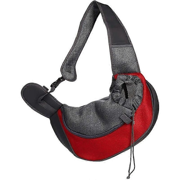 Hundslinga, Katt Husdjur Hundbärväska Justerbar Axelväska Andningsbar Mesh Bärväska - För Valpar Under 5kg, 37 x 29 x 25 cm (L, Röd)