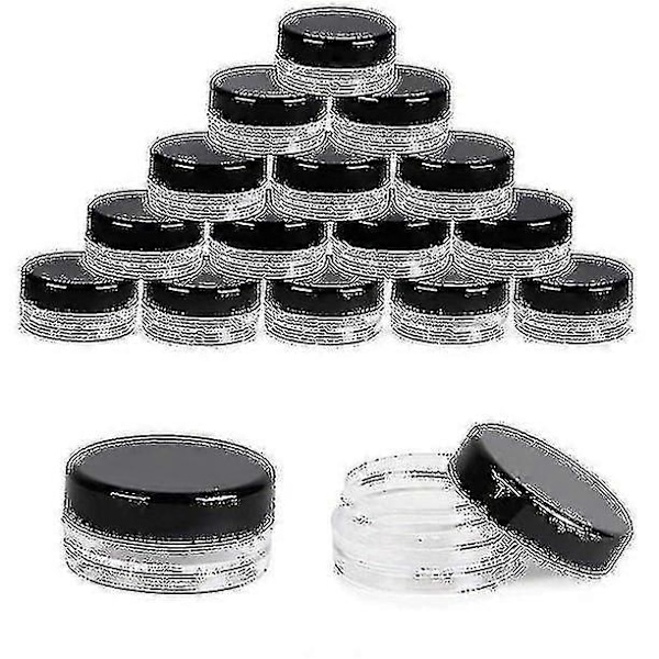 60-pak Små Plastikglas Med Sorte Låg, Inklusive Etiketter, 3 Ml Hver Zekai