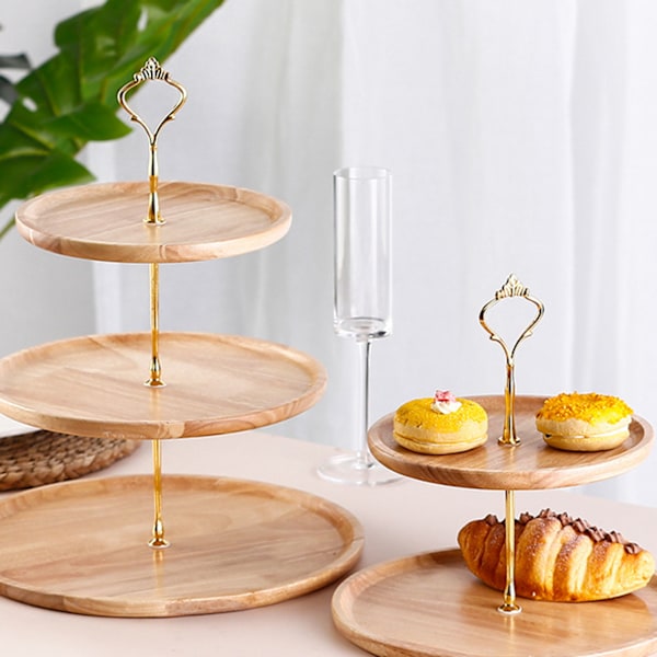Frugtfad i træ, naturligt tekstureret, enkelt, elegant, stærkt, holdbart, fødevarebakke, kagefrugt serveringsbakke 20+25cm dobbelt lag