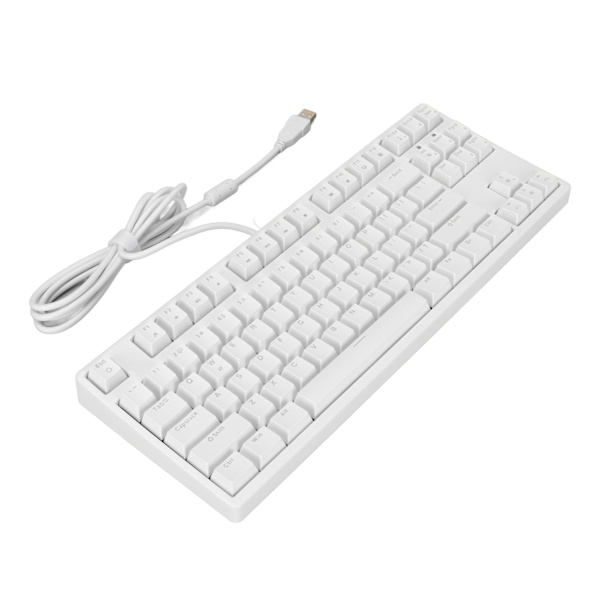 Mekanisk tastatur 87 taster rød bryter ergonomisk fleksibel rask respons kablet tastatur for PC datamaskin bærbar hvit