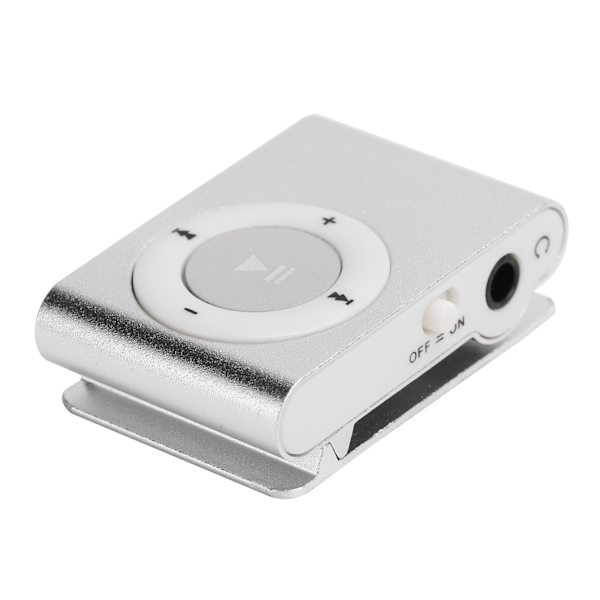 Kannettava digitaalinen musiikkimediasoitin MiniMP3 BackClip-soitin kuulokkeilla ja USB kaapelilla (hopea)