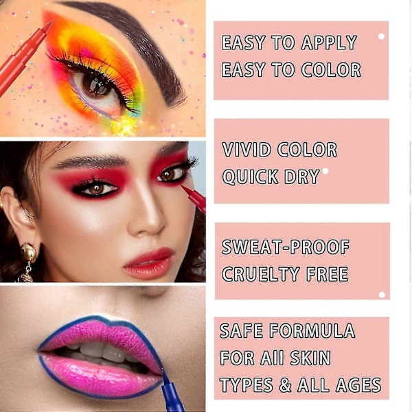 12 Färger Matt Flytande Eyeliner Set, Regnbågsfärgad Neon Eyeliner Penna, Pigmenterad Vattentät Kladdfri Långvarig Eyeliner för Kvinnor